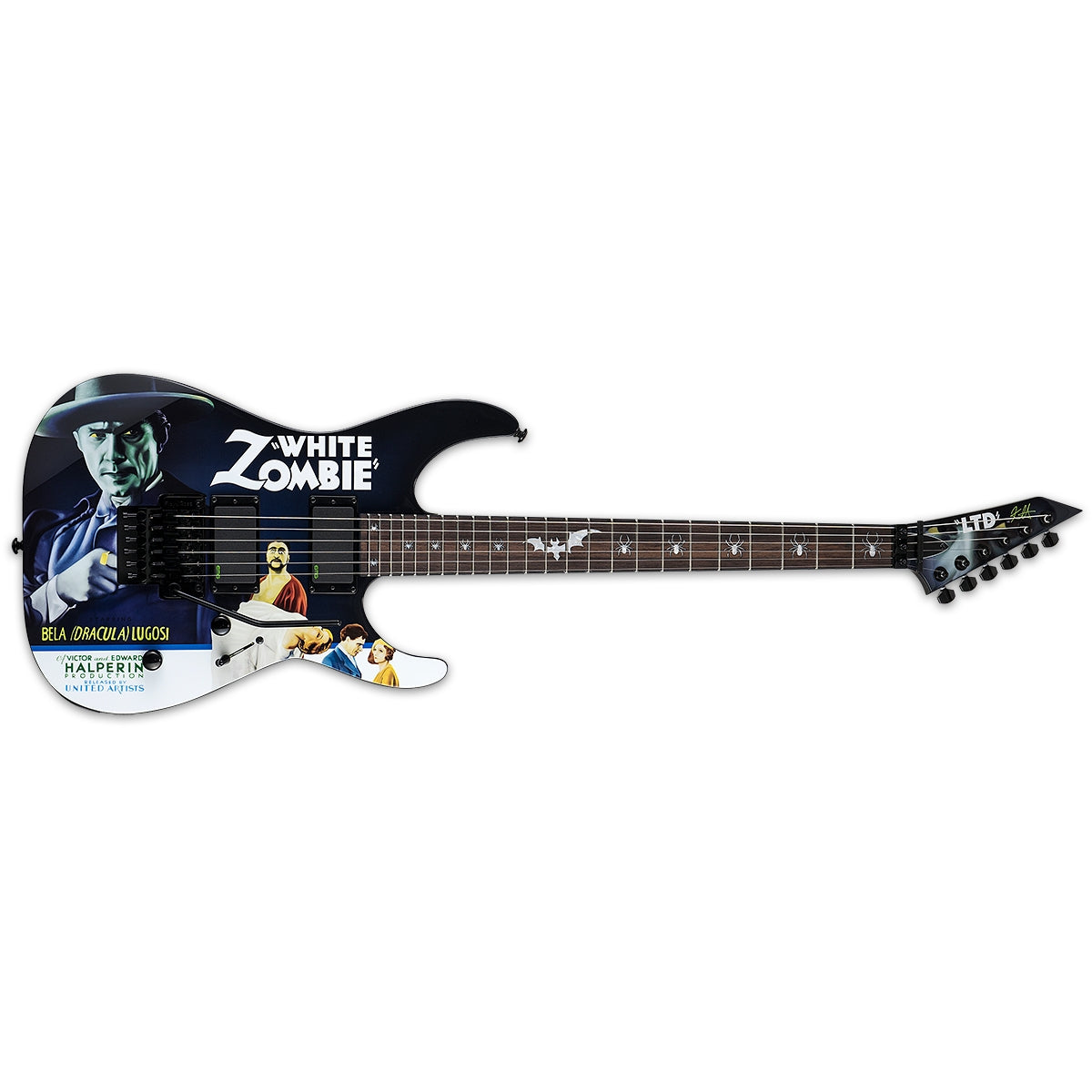 ESP LTD KH-WZ White Zombie Kirk Hammett Signature Electric Guitar Black Graphic w/ EMGs &amp; Floyd Rose
