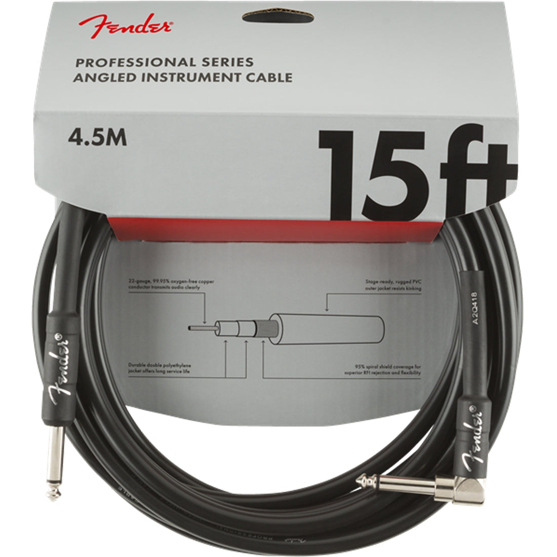 Fender Professional Series Instrument Cable 4.5m (15ft) Straight/Angle - 0990820059