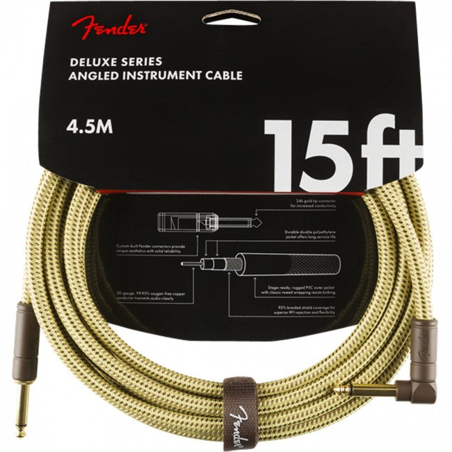 Fender Deluxe Ins Cable 15ft Straight/Angle Tweed
