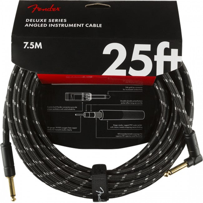 Fender Deluxe Ins Cable 25ft Straight/Angle Black