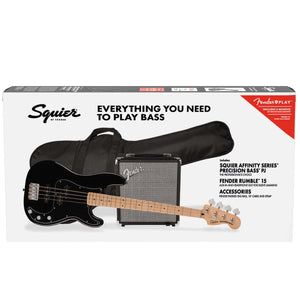 Fender Squier Affinity Series Precision PJ Bass Guitar Pack Black w/ Rumble 15 Amp - 0372981306