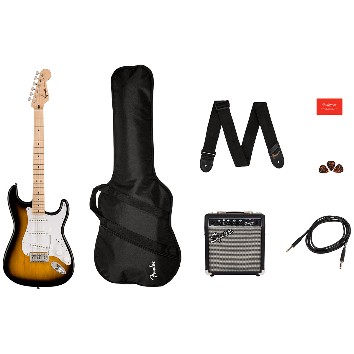 Fender Squier Sonic Stratocaster Electric Guitar Pack 2-Color Sunburst w/ Frontman 10G - 0371720303
