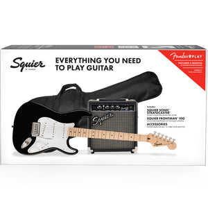 Fender Squier Sonic Stratocaster Electric Guitar Pack Black w/ Frontman 10G - 0371720306