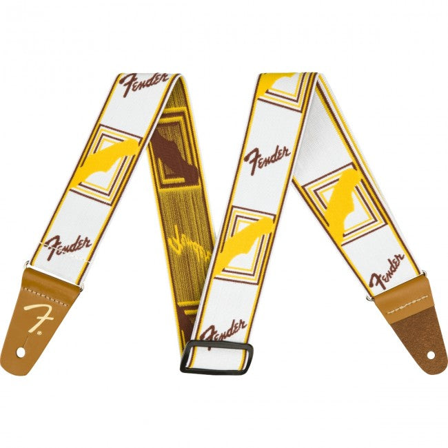 Fender Weighless 2inch Monogrammed Guitar Strap White/Brown/Yellow 