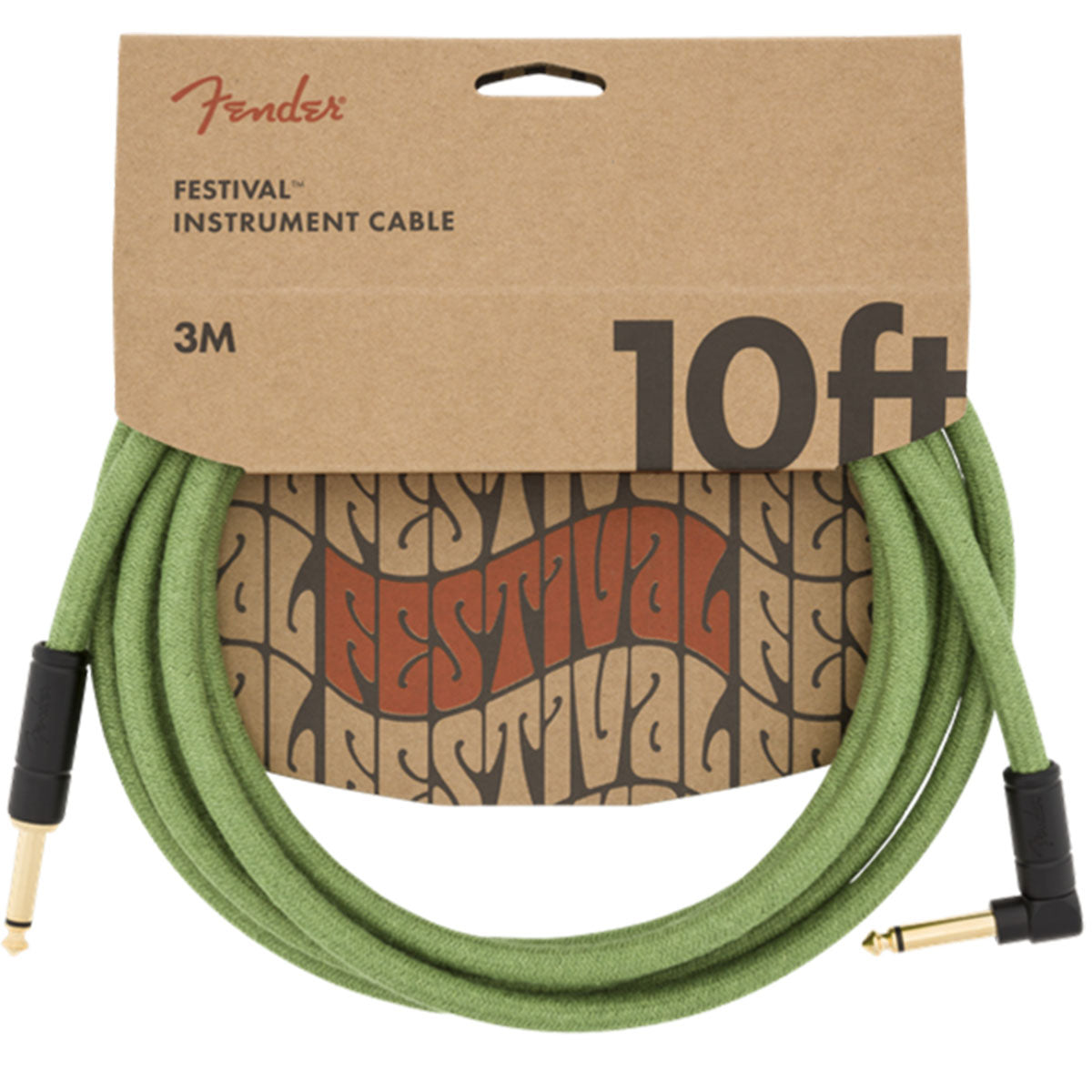 Fender Festival Guitar Cable 3m (10ft) Angled Instrument Lead Pure Hemp Green - 0990910062