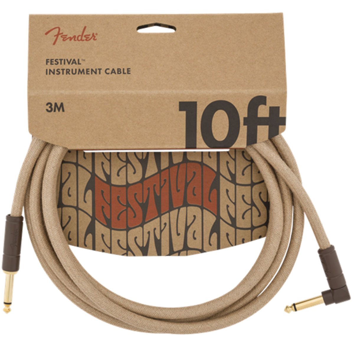 Fender Festival Guitar Cable 3m (10ft) Angled Instrument Lead Pure Hemp Natural - 0990910021