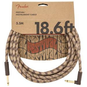Fender Festival Guitar Cable 5.5m (18.6ft) Angled Instrument Lead Pure Hemp Brown Stripe - 0990918022