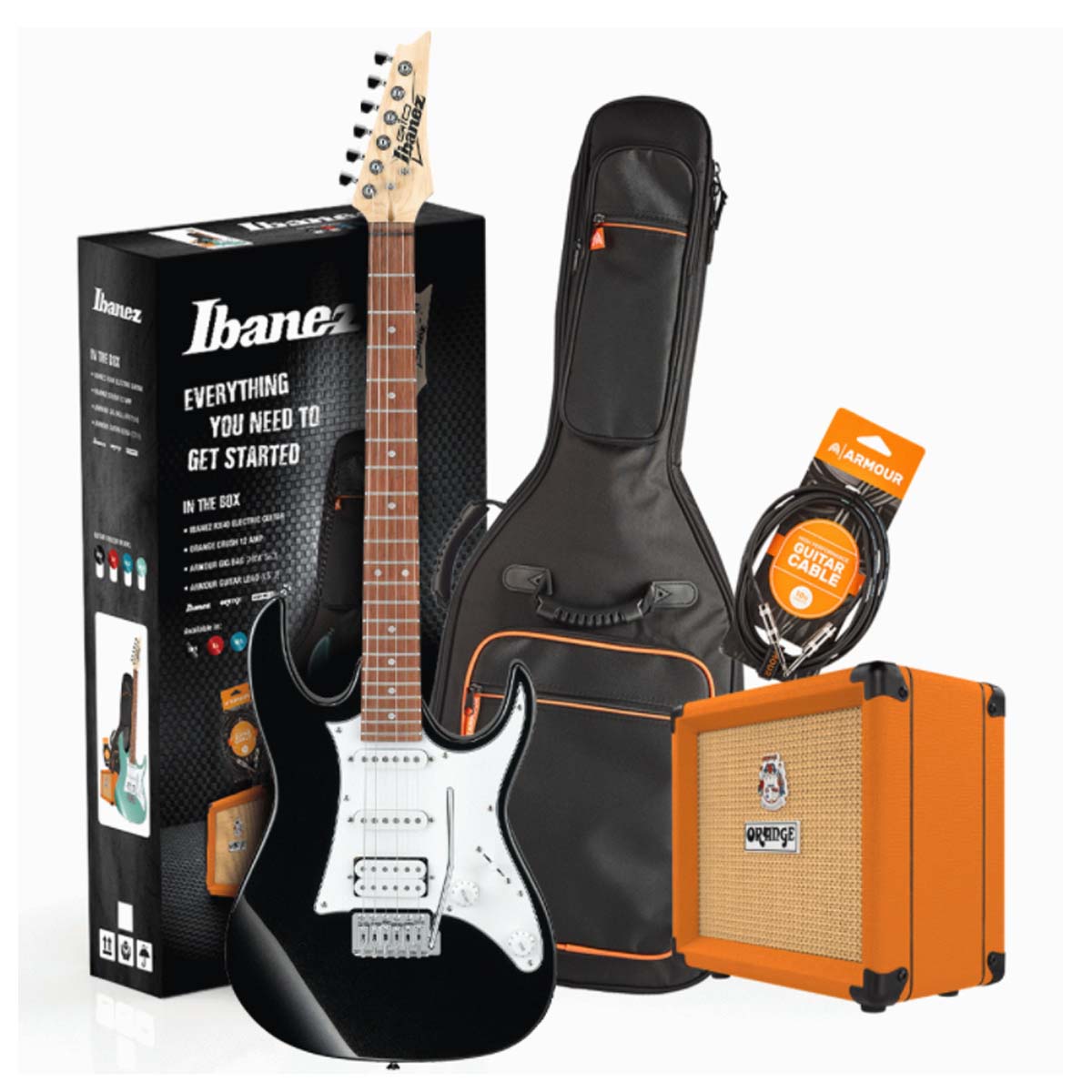 Ibanez RX40 Electric Guitar Pack Black w/ Orange Crush 12 Amp &amp; Bag &amp; Lead - GTPRX40BKNPACK