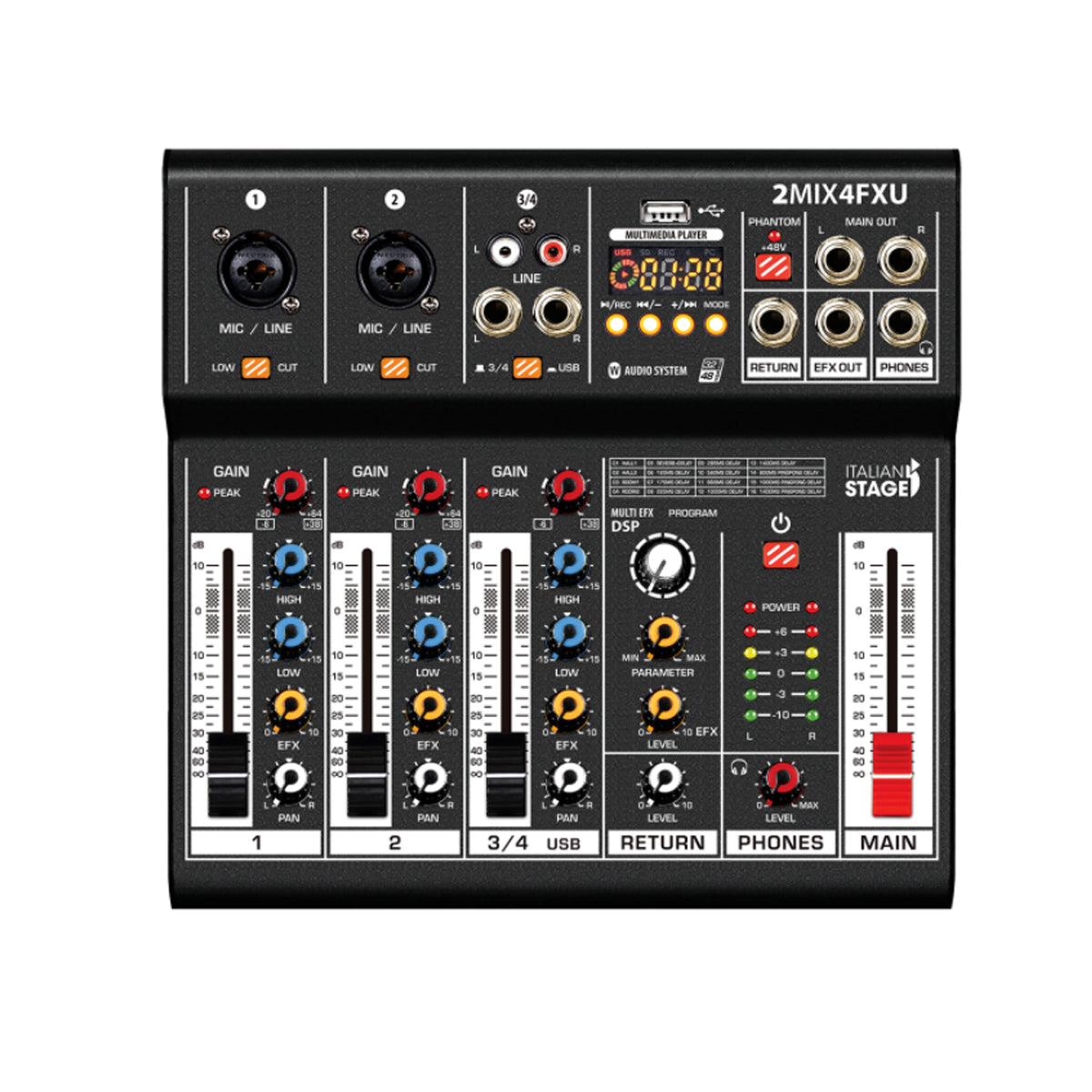 Italian Stage 2MIX4FXU USB Stereo Mixer 4-Ch w/ Media Player &amp; Bluetooth
