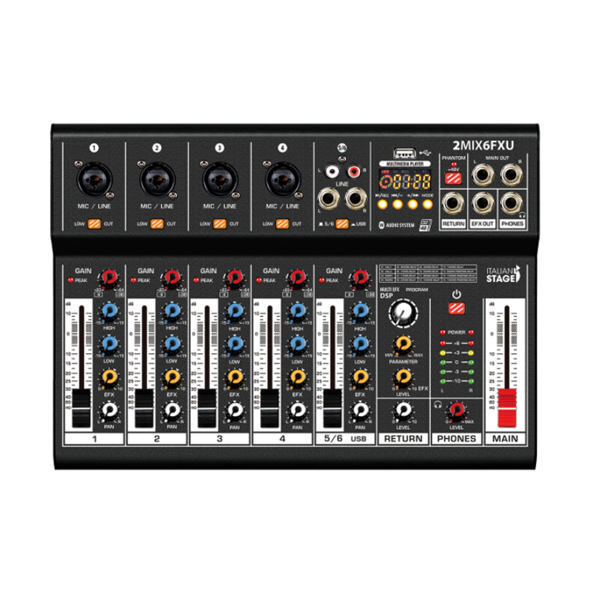 Italian Stage 2MIX6FXU USB Stereo Mixer 6-Ch w/ Bluetooth & DSP MultiFX