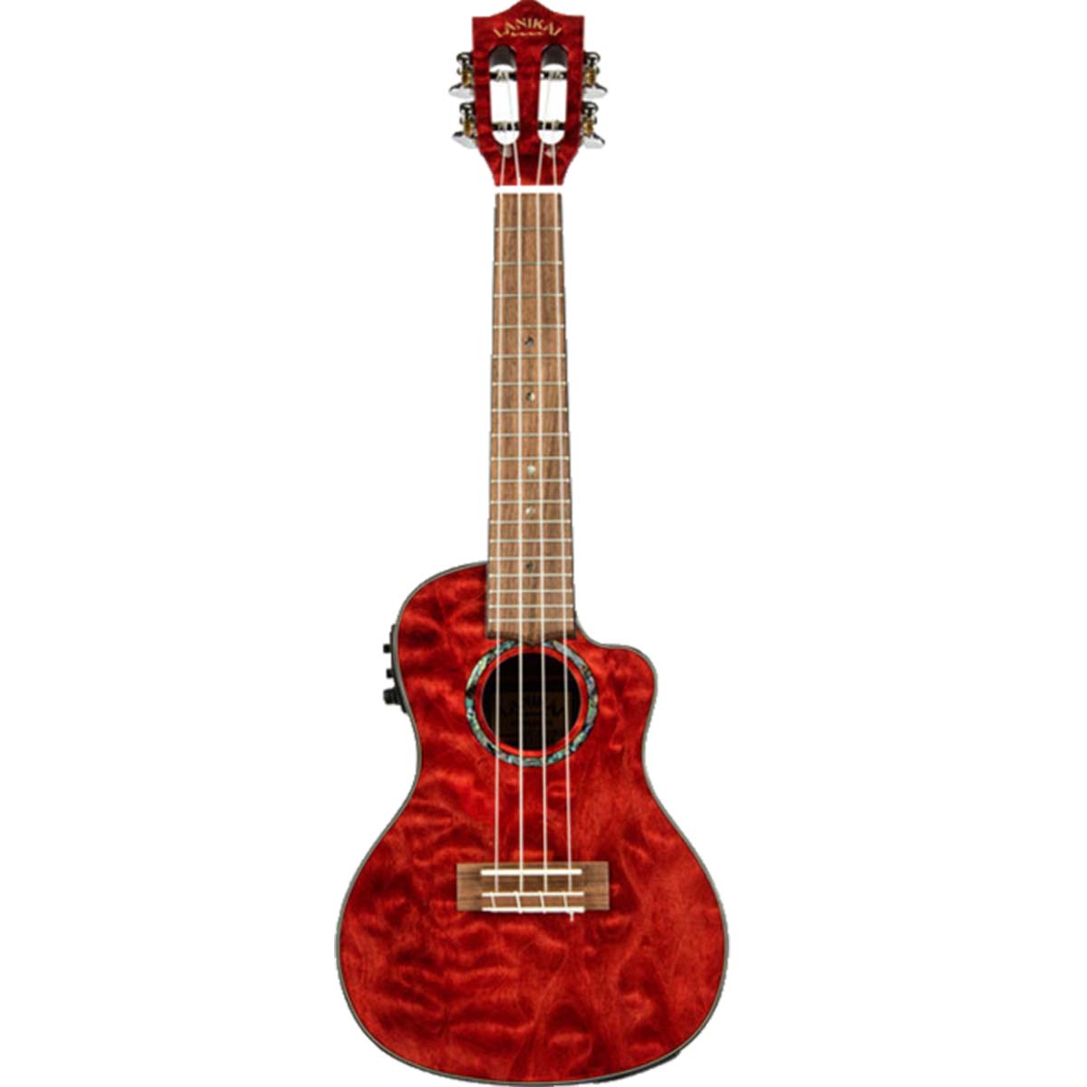 Lanikai Quilted Maple Concert Ukulele Red Stain Gloss Uke w/ Pickup & Deluxe Gig Bag