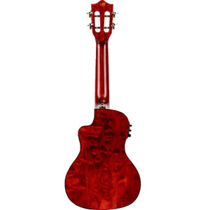 Lanikai Quilted Maple Concert Ukulele Red Stain Gloss Uke w/ Pickup & Deluxe Gig Bag