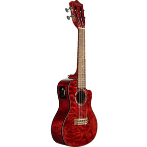 Lanikai Quilted Maple Concert Ukulele Red Stain Gloss Uke w/ Pickup & Deluxe Gig Bag