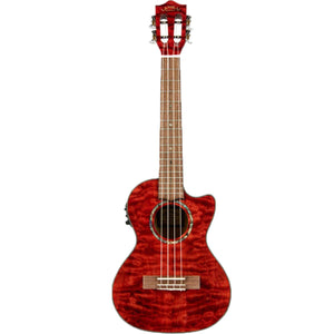 Lanikai Quilted Maple Tenor Ukulele Red Stain Gloss Uke w/ Pickup & Deluxe Gig Bag