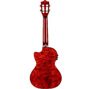 Lanikai Quilted Maple Tenor Ukulele Red Stain Gloss Uke w/ Pickup & Deluxe Gig Bag