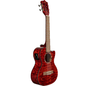 Lanikai Quilted Maple Tenor Ukulele Red Stain Gloss Uke w/ Pickup & Deluxe Gig Bag