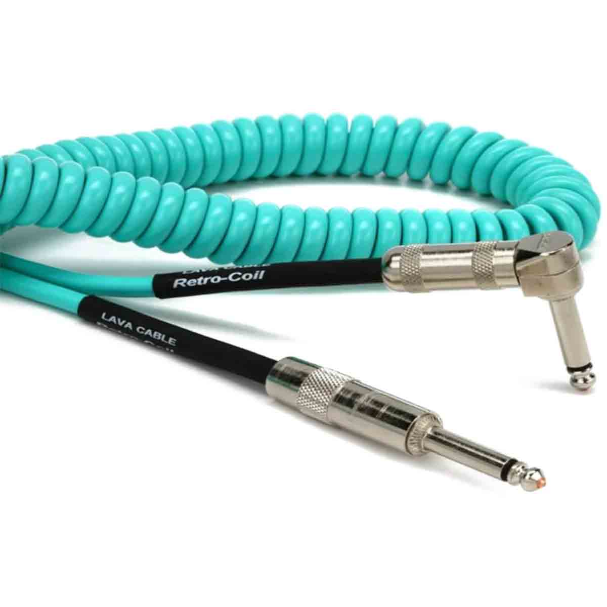 Lava Cable Retro Coil Instrument Lead 20ft Straight to Right Angle Surf Green