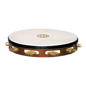 Meinl TAH1B-AB Headed Wood Tambourine African Brown w/ 1 Row Brass Jingles