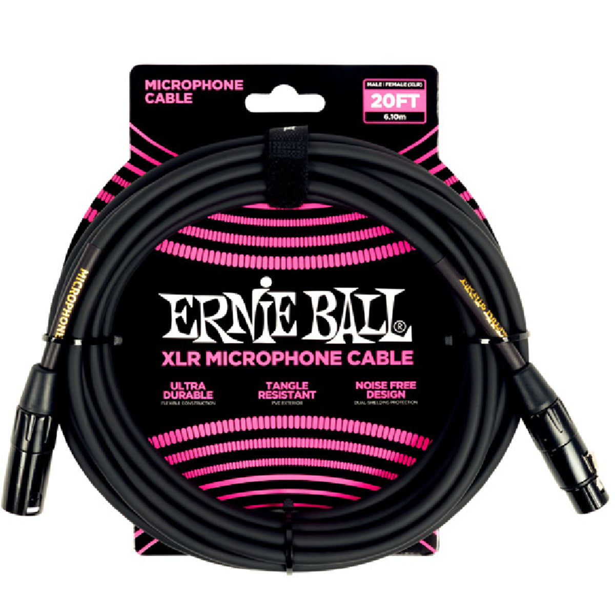 Ernie Ball 6388 Microphone Cable 20ft Black PVC XLR Mic Lead