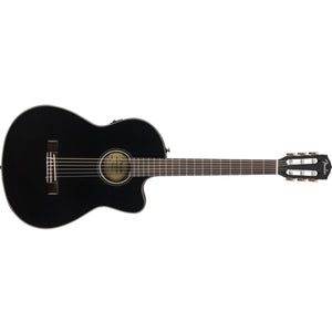 Fender CN-140SCE Classical Nylon Acoustic Guitar Black w/ Cutaway, Pickup & Case - 0970264306