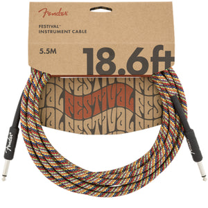 Fender Festival Guitar Cable 5.5m (18.6ft) Instrument Lead Pure Hemp Rainbow - 0990918299