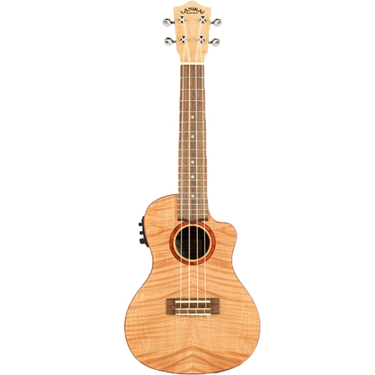 Lanikai Flamed Maple Series Concert Ukulele Natural Satin Uke w/ Pickup &amp; Deluxe Gig Bag