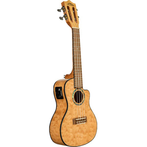 Lanikai Quilted Maple Concert Ukulele Natural Stain Gloss Uke w/ Pickup & Deluxe Gig Bag