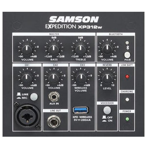 Samson Expedition XP312W Portable PA System 300w 12'' w/ Wireless Microphone, Bluetooth & Rechargable Battery