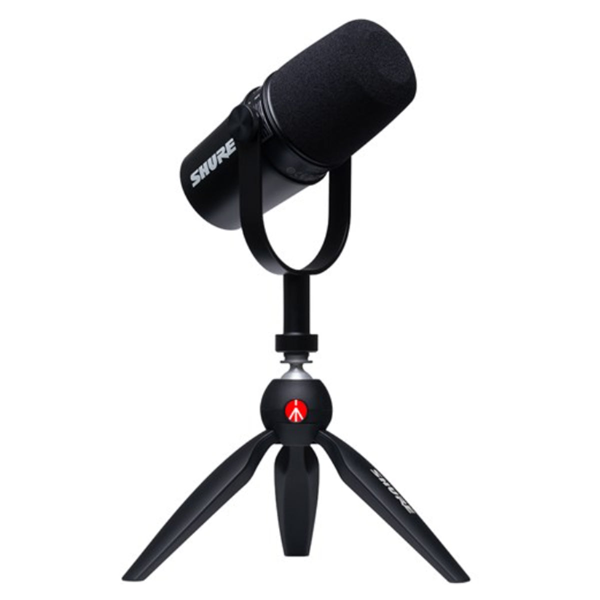 Shure MOTIV MV7 Podcast Microphone Kit w/ Manfrotto PIXI Mini Tripod Mic Stand - Black