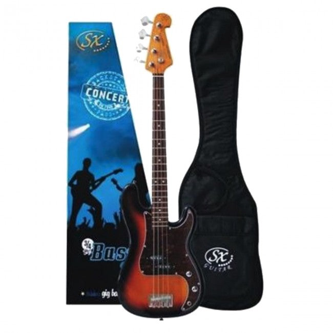 SX Bass Guitar Short Scale 3/4 Size 30inch 3-Tone Sunburst - VEP34TS 